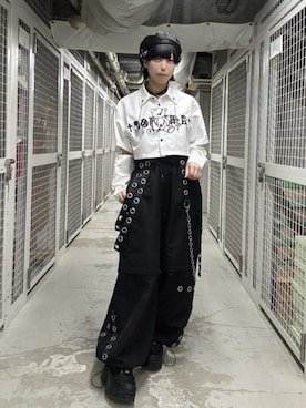 「Amilige（アミリージュ）のナイロンハトメサスペンダー付きワイドパンツ（その他パンツ、ブラック系）」を使った、Amilige_officialさん（レディース・161cm）の夏コーディネート