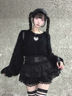 「Amilige（アミリージュ）のワッペン付き短丈シャギーニット（ニット/セーター、ブラック系）」を使った、Amilige_officialさん（レディース・163cm）の秋コーディネート