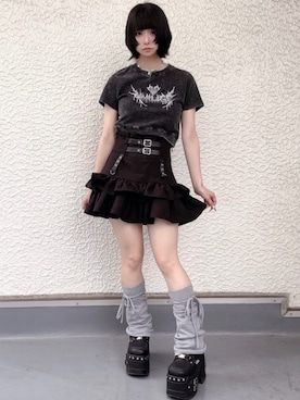 「Amilige（アミリージュ）のコルセット風フリルスカート（スカート、ブラック系）」を使った、Amilige_officialさん（レディース・161cm）の夏コーディネート