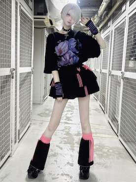 「Amilige（アミリージュ）のAddicted Bunny&BearTシャツ（Tシャツ/カットソー、ブラック系）」を使った、Amilige_officialさん（レディース・161cm）の夏コーディネート