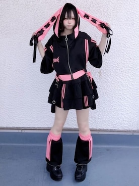「Amilige（アミリージュ）のハイウエストフリルジャージパンツ（その他パンツ、ブラック系）」を使った、Amilige_officialさん（レディース・161cm）の夏コーディネート