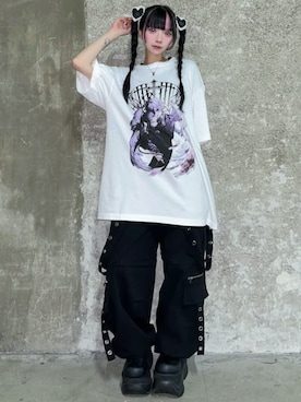 「Amilige（アミリージュ）のサスペンダー付きワイドパンツ（その他パンツ、ブラック系）」を使った、Amilige_officialさん（レディース・166cm）の夏コーディネート