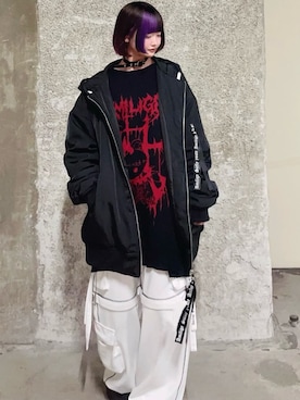 「Amilige（アミリージュ）のDevil Bearジャカードニット（ニット/セーター、ブラック系）」を使った、Amilige_officialさん（レディース・163cm）の秋コーディネート