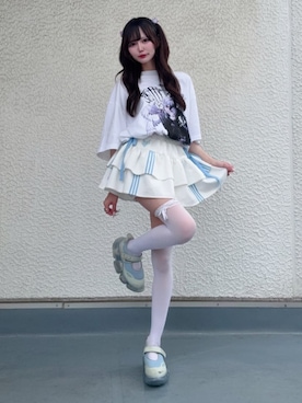 「Amilige（アミリージュ）のハイウエストフリルジャージパンツ（その他パンツ、ホワイト系）」を使った、Amilige_officialさん（レディース・166cm）の夏コーディネート