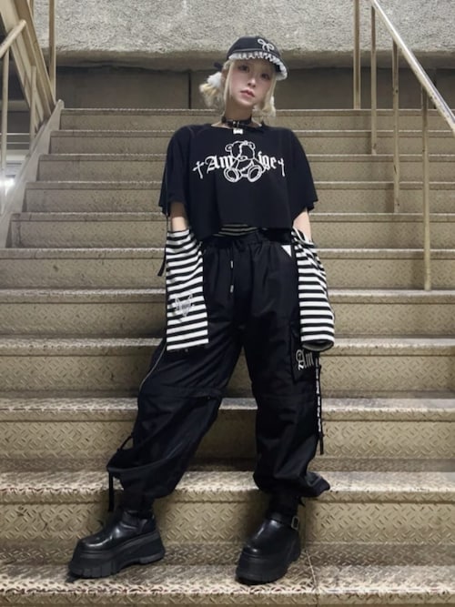 ツギハギベアプリントクロップドトップス（Tシャツ/カットソー