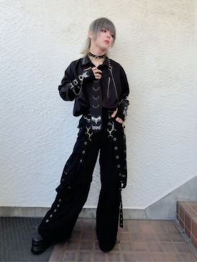 「Amilige（アミリージュ）のサスペンダー付きワイドパンツ（その他パンツ、ブラック系）」を使った、Amilige_officialさん（レディース・157cm）の春コーディネート