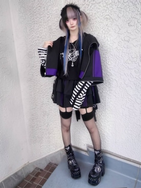 「Amilige（アミリージュ）のハイウエストフリルジャージパンツ（その他パンツ、ブラック系）」を使った、Amilige_officialさん（レディース・166cm）の夏コーディネート
