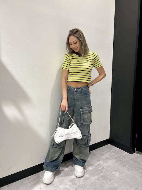 セール】ミックスボーダー クロップド Tシャツ トップス（T