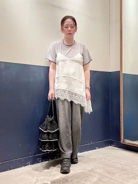 「CIAOPANIC TYPY（チャオパニックティピー）の【低身長・高身長対応/サイズ展開あり】【新色追加】柔らかワイドイージーデニム（デニムパンツ、ブラック系）」を使った、ogitypyさん（レディース・165cm）の夏コーディネート