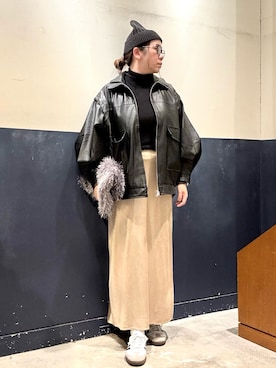 「アイテム（ライダースジャケット）」を使った、ogitypyさん（レディース・165cm）の冬コーディネート