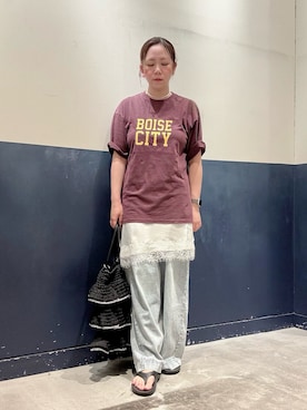 「CIAOPANIC TYPY（チャオパニックティピー）の:【TYNNE.】A4サイズ収納可能カラビナ付き2wayペーパーフリルバッグ（トートバッグ、ブラック系）」を使った、ogitypyさん（レディース・165cm）の夏コーディネート