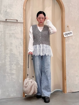 「CIAOPANIC TYPY（チャオパニックティピー）の∴【3サイズ展開】ビジューイージーデニム（デニムパンツ、ブルー系）」を使った、ogitypyさん（レディース・165cm）の秋コーディネート