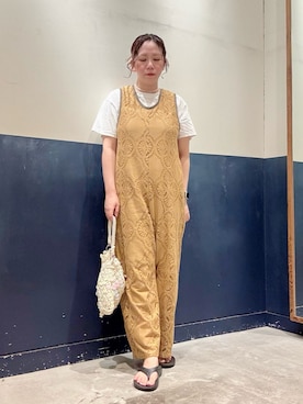 「CIAOPANIC TYPY（チャオパニックティピー）の:【Aguni】マクラメスパンコール巾着BAG（ショルダーバッグ、ホワイト系）」を使った、ogitypyさん（レディース・165cm）の夏コーディネート