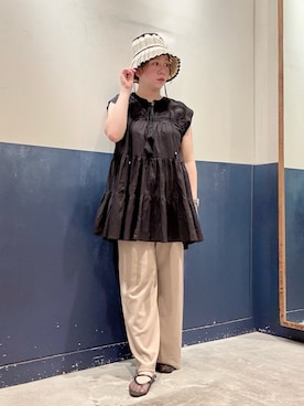 「CIAOPANIC TYPY（チャオパニックティピー）の【India】ハシゴレースティアードチュニックワンピ（シャツ/ブラウス、ブラック系）」を使った、ogitypyさん（レディース・165cm）の夏コーディネート