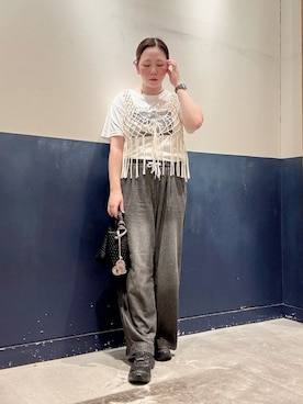 「CIAOPANIC TYPY（チャオパニックティピー）の【低身長・高身長対応/サイズ展開あり】【新色追加】柔らかワイドイージーデニム（デニムパンツ、ブラック系）」を使った、ogitypyさん（レディース・165cm）の夏コーディネート