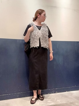 「CIAOPANIC TYPY（チャオパニックティピー）のカラビナ付きベロアスタッズ巾着BAG（トートバッグ）」を使った、ogitypyさん（レディース・165cm）の夏コーディネート