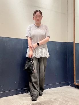 「CIAOPANIC TYPY（チャオパニックティピー）の:【ハートキーホルダー付き】2WAYレザーメッシュバッグ（ショルダーバッグ、ブラック系）」を使った、ogitypyさん（レディース・165cm）の夏コーディネート