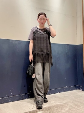 「CIAOPANIC TYPY（チャオパニックティピー）の【低身長・高身長対応/サイズ展開あり】【新色追加】柔らかワイドイージーデニム（デニムパンツ、ブラック系）」を使った、ogitypyさん（レディース・165cm）の夏コーディネート