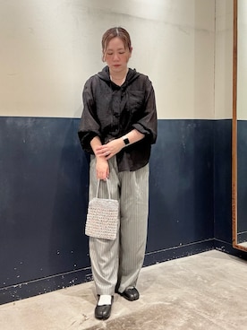 「CIAOPANIC TYPY（チャオパニックティピー）の:【2WAYで使用可能！】チェーン付き手編みスパンコールBAG（ショルダーバッグ、シルバー系）」を使った、ogitypyさん（レディース・165cm）の春コーディネート