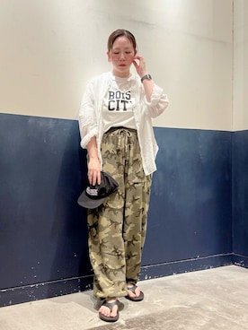 「CIAOPANIC TYPY（チャオパニックティピー）の【UNISEX】【シルエット調整可】ピグメント加工ワッフルイージーパンツ/WEB限定カラーあり（スウェットパンツ、グリーン系）」を使った、ogitypyさん（レディース・165cm）の夏コーディネート