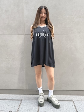 「JORDAN BRAND（ジョーダンブランド）のエア ジョーダン 1 ブルックリン LOW ウィメンズシューズ / Air Jordan 1 Brooklyn Low Women's Shoes IR7248-304 Spruce Fog（スニーカー、グリーン系）」を使った、NIKE GINZAさん（レディース・168cm）の春コーディネート