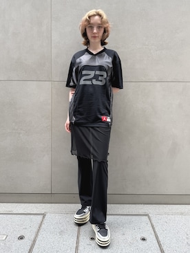 「JORDAN BRAND（ジョーダンブランド）のジョーダン フライト メンズ ジャージー トップ / Jordan Flight Men's Jersey Top IF1913-010 Black（ジャージ、ブラック系）」を使った、NIKE GINZAさん（レディース・168cm）の春コーディネート