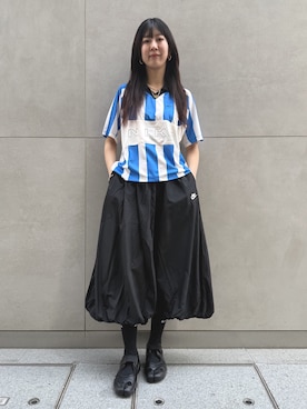 「NIKE（ナイキ）のナイキ スポーツウェア ウィメンズ オーバーサイズド ジャージー / Nike Sportswear Women's Oversized Jersey IO0914-435 Light Photo Blue（ジャージ、ブルー系）」を使った、NIKE GINZAさん（レディース・168cm）の春コーディネート