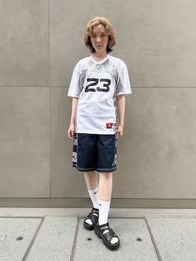 「JORDAN BRAND（ジョーダンブランド）のジョーダン フライト メンズ ジャージー トップ / Jordan Flight Men's Jersey Top IF1913-100 White（Tシャツ/カットソー、ホワイト系）」を使った、NIKE GINZAさん（レディース・168cm）の春コーディネート