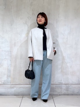 「アイテム（ノーカラーコート）」を使った、mochikoyさん（レディース・162cm）の秋コーディネート