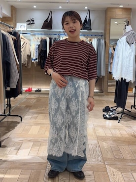 「LOWRYS FARM（ローリーズファーム）のワイドストレートデニムパンツ　607883（デニムパンツ、ブルー系）」を使った、nanamoueさん（レディース）の春コーディネート
