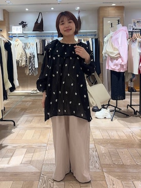 「LOWRYS FARM（ローリーズファーム）のイージーバギーデニム　601067（デニムパンツ、ピンク系）」を使った、nanamoueさん（レディース）の春コーディネート