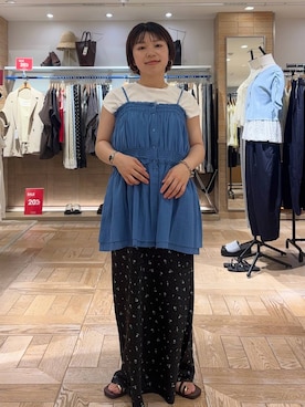 「LOWRYS FARM（ローリーズファーム）の【接触冷感】ベーシックノースリーブ　1043004（Tシャツ/カットソー、ホワイト系）」を使った、nanamoueさん（レディース）の夏コーディネート