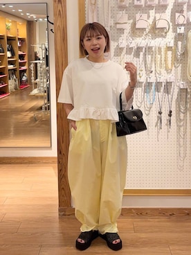 「アイテム（ボストンバッグ）」を使った、nanamoueさん（レディース・154cm）の夏コーディネート