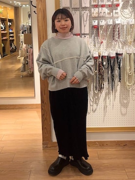 「おでかけ」｜「アイテム（スウェット）」を使った、nanamoueさん（レディース・154cm）の冬コーディネート