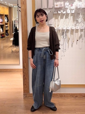「アイテム（カーディガン/ボレロ、ブラウン系）」を使った、nanamoueさん（レディース・154cm）の春コーディネート
