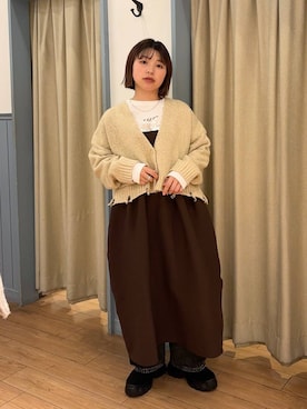 「アイテム（モカシン/デッキシューズ）」を使った、nanamoueさん（レディース・154cm）の秋コーディネート