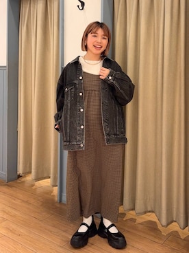「新作」｜「アイテム（デニムジャケット）」を使った、nanamoueさん（レディース・154cm）の冬コーディネート