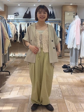 「LOWRYS FARM（ローリーズファーム）のスタイルＵＰクロスカップキャミ　100757（Tシャツ/カットソー、ホワイト系）」を使った、nanamoueさん（レディース）の春コーディネート