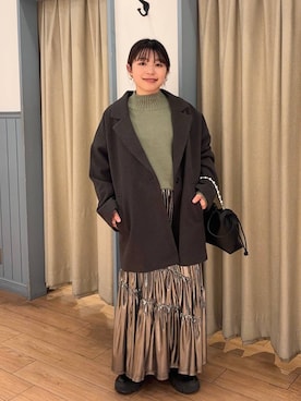 「LOWRYS FARM」｜「アイテム（チェスターコート）」を使った、nanamoueさん（レディース・154cm）の冬コーディネート