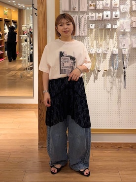 「LOWRYS FARM（ローリーズファーム）のマルチWAYレーススカート　497453（スカート）」を使った、nanamoueさん（レディース・154cm）の夏コーディネート