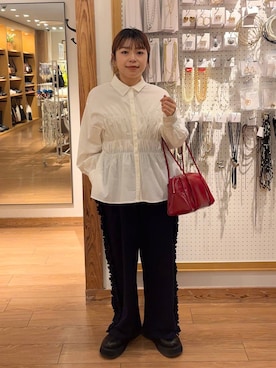 「ウエストゴム」｜「アイテム（スウェットパンツ）」を使った、nanamoueさん（レディース・154cm）の秋コーディネート