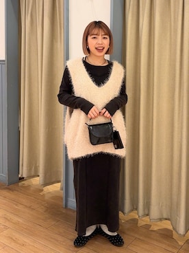 「LOWRYS FARM（ローリーズファーム）のパウダーブリーチリメイクワンピース308142（ワンピース）」を使った、nanamoueさん（レディース・154cm）の冬コーディネート