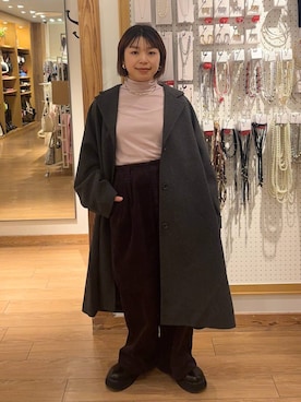 「おでかけ」｜「アイテム（チェスターコート）」を使った、nanamoueさん（レディース・154cm）の冬コーディネート