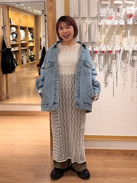 「新作」｜「アイテム（デニムジャケット）」を使った、nanamoueさん（レディース・154cm）の春コーディネート