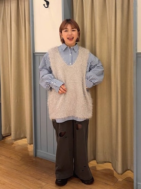 「新作」｜「アイテム（スウェットパンツ）」を使った、nanamoueさん（レディース・154cm）の冬コーディネート