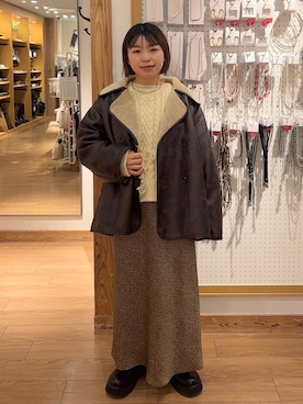 「アイテム（ムートンコート）」を使った、nanamoueさん（レディース・154cm）の冬コーディネート