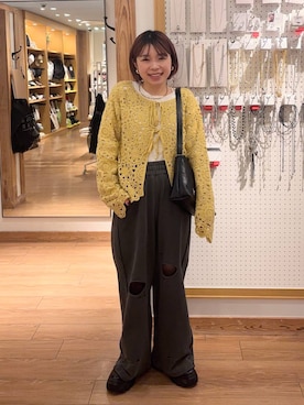 「新作」｜「アイテム（スウェットパンツ）」を使った、nanamoueさん（レディース・154cm）の春コーディネート