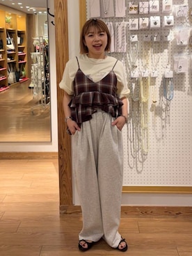 「アイテム（キャミソール、レッド系）」を使った、nanamoueさん（レディース・154cm）の夏コーディネート