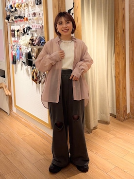 「新作」｜「アイテム（スウェットパンツ）」を使った、nanamoueさん（レディース・154cm）の春コーディネート
