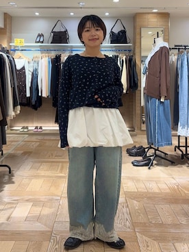 「LOWRYS FARM（ローリーズファーム）のバルーンベルト 1042988（ベルト、ホワイト系）」を使った、nanamoueさん（レディース）の秋コーディネート